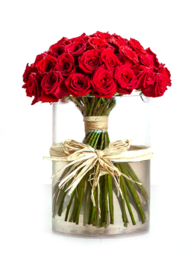 Beautiful Red Roses In Glass Vase