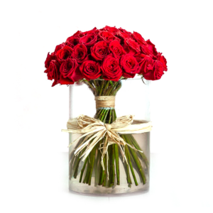 Beautiful Red Roses In Glass Vase