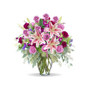 Glass Vase of Pink Flowers